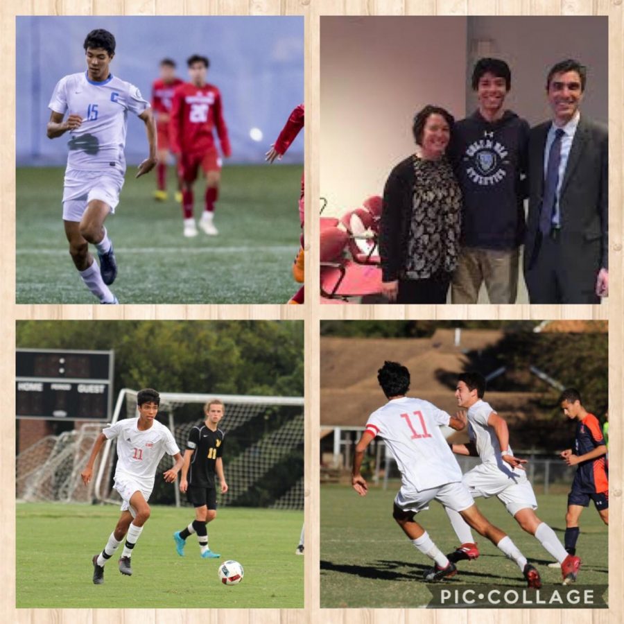 Top left - Gunbeyi chasing down a ball against Rutgers

Top right - Sebastian with his parents after signing for Columbia

Bottom left - Sebastian in his final season as a dolphin against Steward School

Bottom right - Sebastian celebrates with Bryce Harrison (‘18) in the TCIS Finals