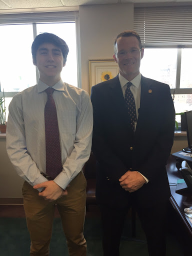 Barrett Nickles 20’ (left) drove up to Richmond for Job Shadow day to visit the Commissioner of the Virginia Department of Behavioral Health and Development Services, Dr. Hughes Melton (right), and spent the day listening in on various meetings, witnessing interviews, and observing the overall functions of a government facility.