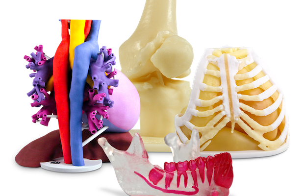 This photo is from TCT magazine and illustrates a few examples of the medical models that can be made from 3-D printing. 
